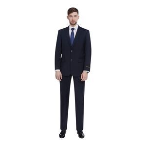 Pierre Loren Mens Navy Blue 2 Piece Suit 42S 39 Waist Notch Lapel Style S61652